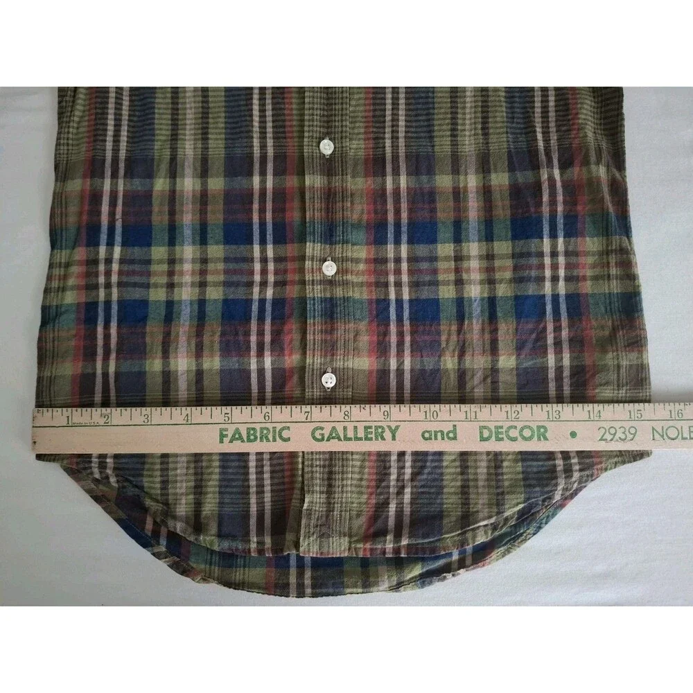 Vtg Ralph Lauren Madras Plaid Button Down Shirt Boys LS Fall Preppy EUC